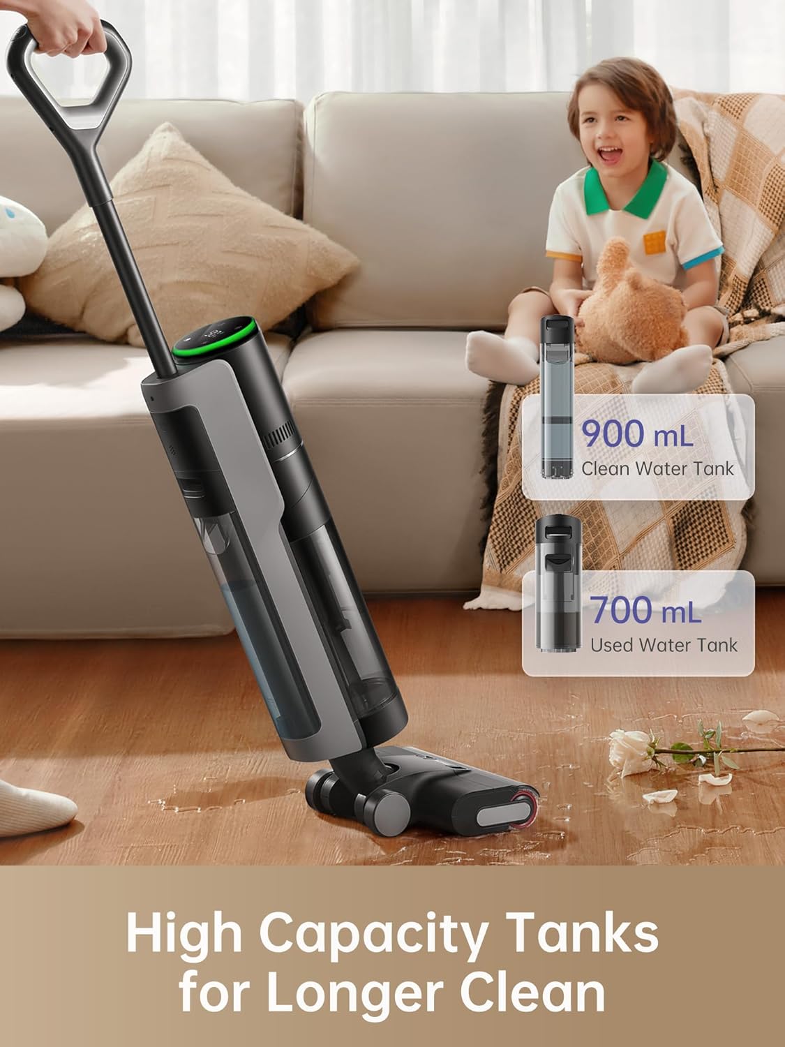 DREAME H12 PRO Vacuum Mop, Wet Dry Vacuum Cleaner for Hard Floor, Vacuum and Mop at The Same Time for Wet & Dry Messes, Auto Self-Cleaning, Edge to Edge Cleaning with Hot Air Drying