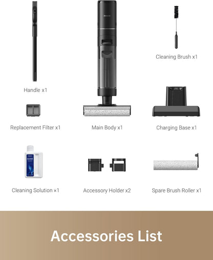 DREAME H12 PRO Vacuum Mop, Wet Dry Vacuum Cleaner for Hard Floor, Vacuum and Mop at The Same Time for Wet & Dry Messes, Auto Self-Cleaning, Edge to Edge Cleaning with Hot Air Drying
