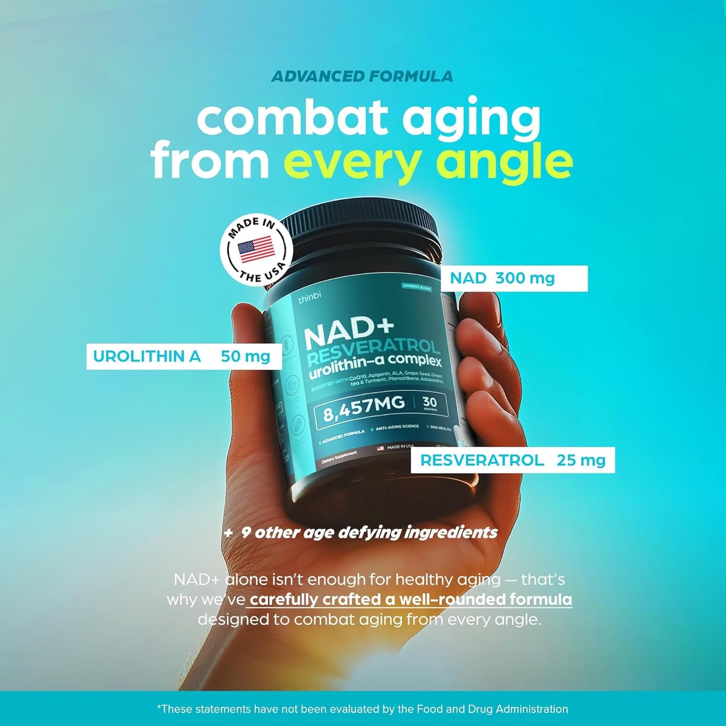 NAD Supplement 8,457 mg Extra Strength Liposomal, Green Tea + Astaxanthin for Women & Men, Resveratrol, CoQ10, Alpha Lipoic Acid