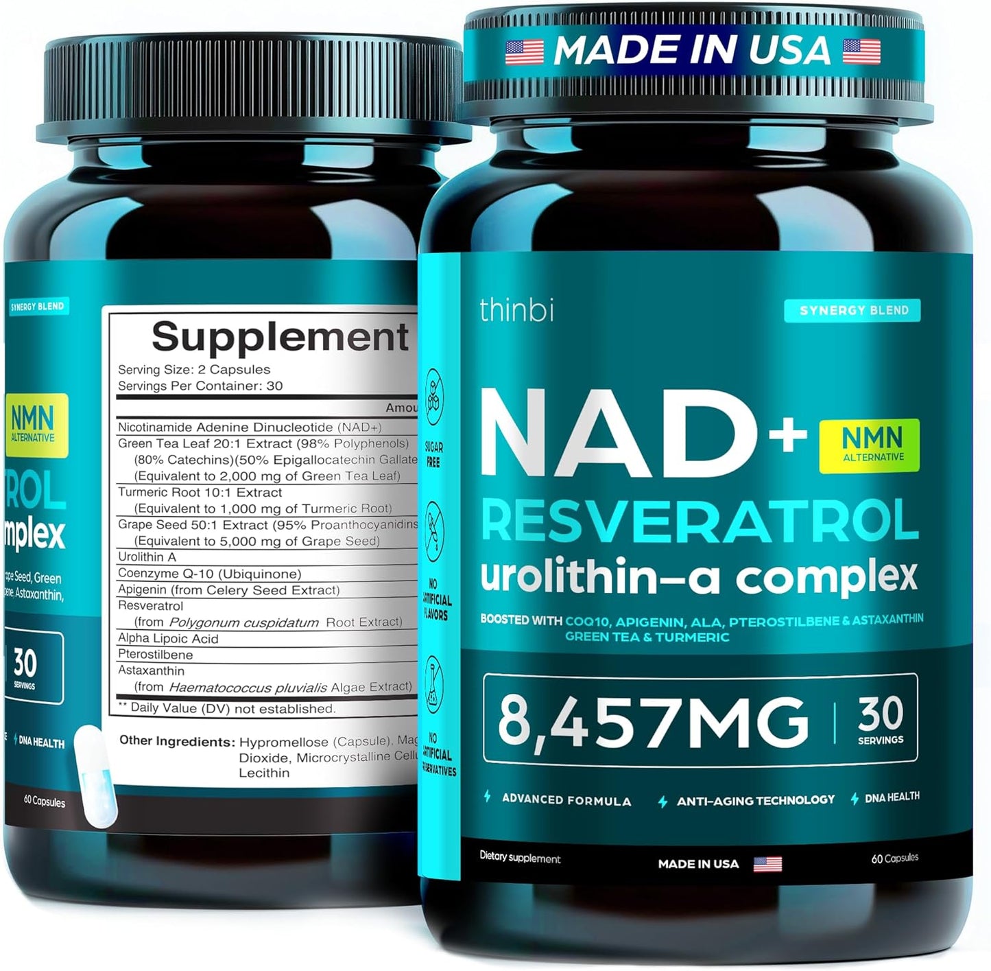 NAD Supplement 8,457 mg Extra Strength Liposomal, Green Tea + Astaxanthin for Women & Men, Resveratrol, CoQ10, Alpha Lipoic Acid