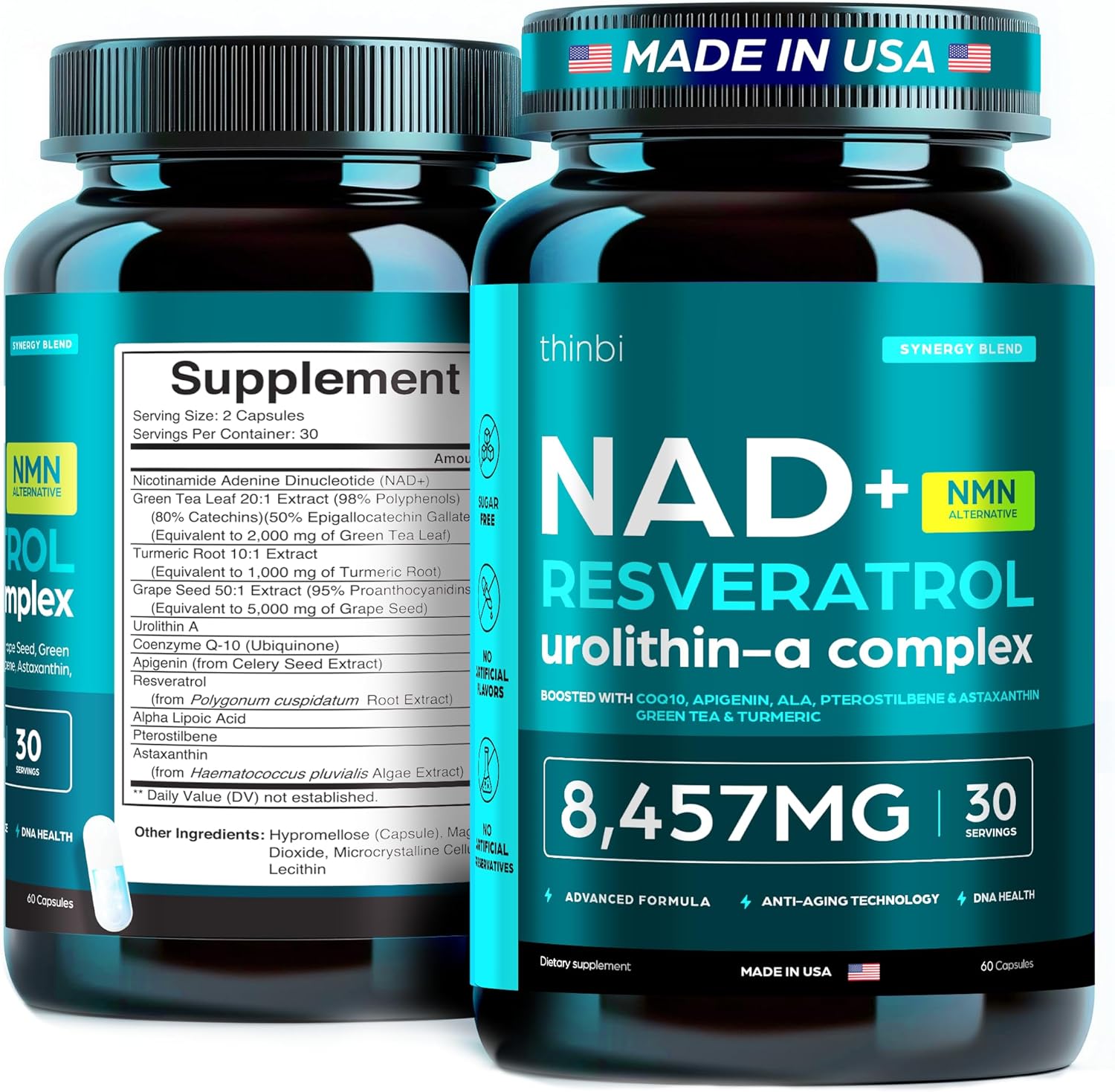NAD Supplement 8,457 mg Extra Strength Liposomal, Green Tea + Astaxanthin for Women & Men, Resveratrol, CoQ10, Alpha Lipoic Acid